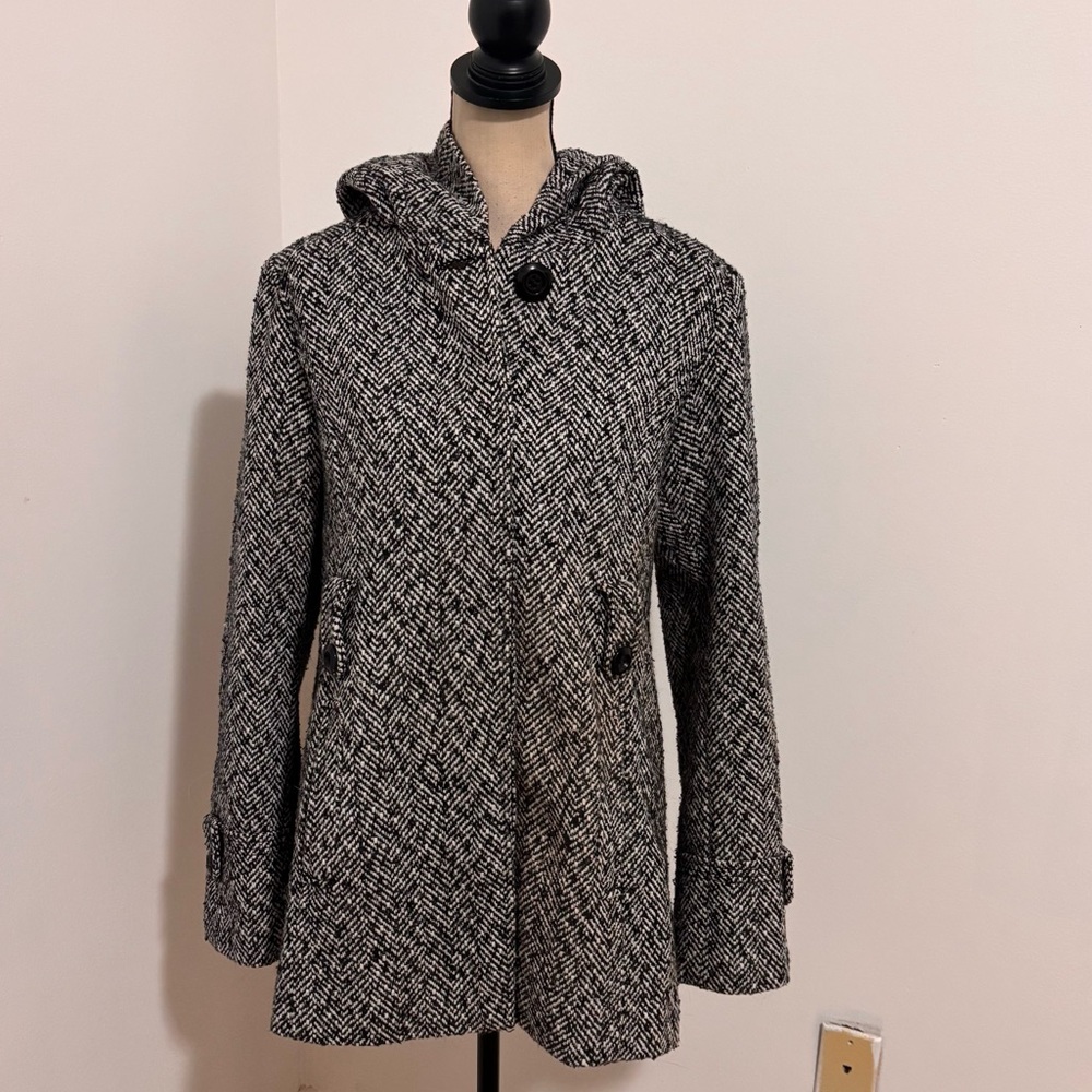 George Hooded Pea Coat Button Up